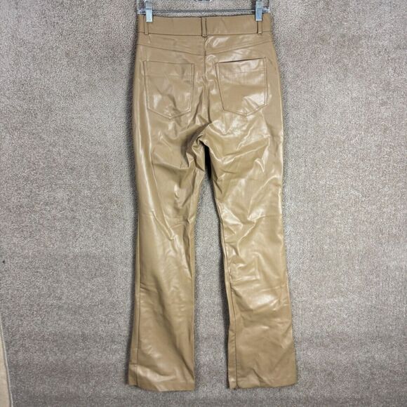 Zara Pants Womens Size Small Khaki High‎ Rise Faux Leather flare Full Length - Picture 10 of 12